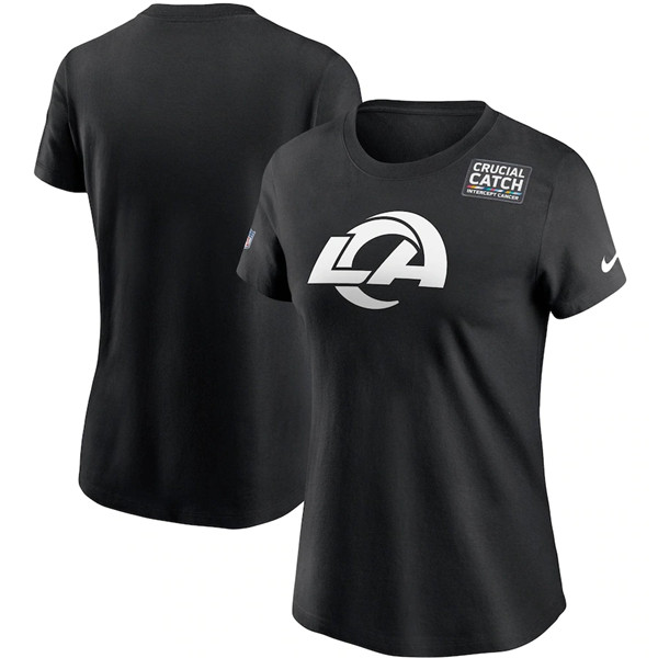 Women's Los Angeles Rams Black NFL 2020 Sideline Crucial Catch Performance T-Shirt(Run Small)